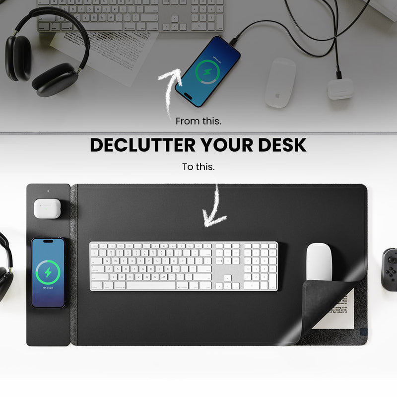 Desk Pad Leather Large - 15W Manyetik Kablosuz Şarjlı Mouse Pad