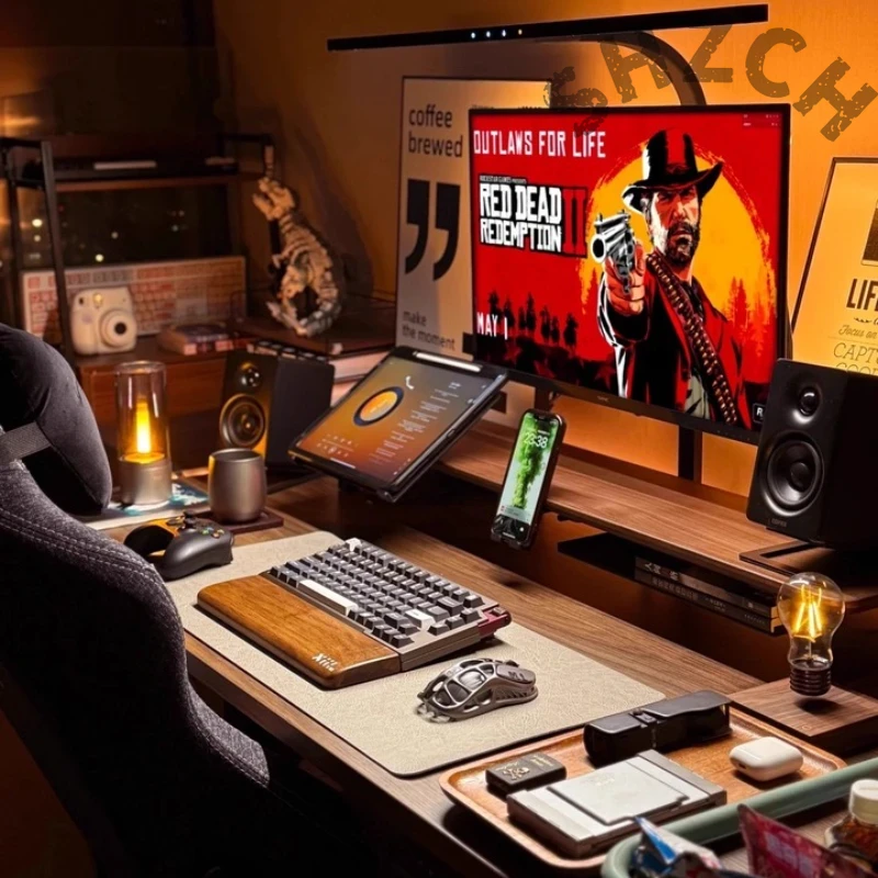 Desk Setup Monitor And Laptop - Ergonomik Masa Kurulumu için Modüler Ceviz