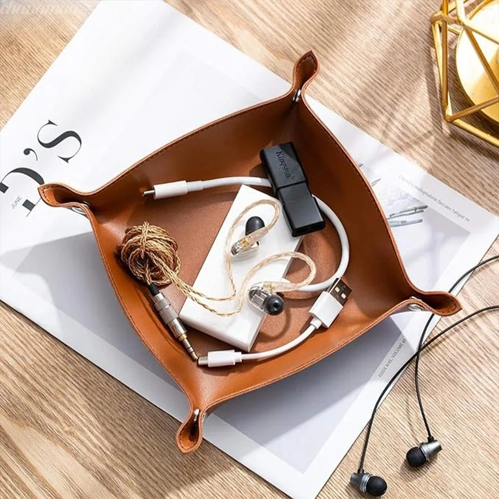 Desk Setup Organizer - 1 adet 25X25CM deri tepsi katlanabilir